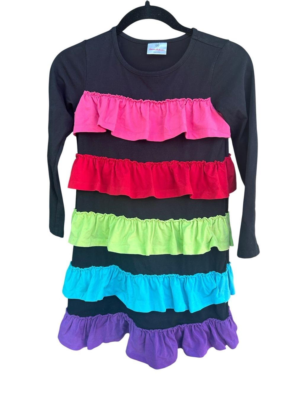 Hanna Andersson Girls’ Long Sleeve Rainbow Tiered Ruffles Cupcake Dress 8 Years
